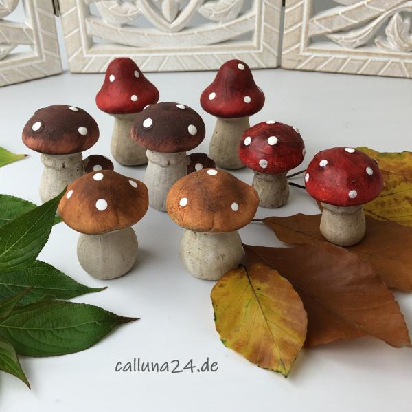 Pilz 8er SET Deko Figur Rot Keramik Landhaus Weihnachten